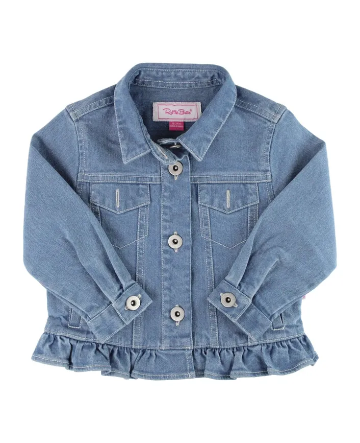 Girls Light Wash Ruffle Denim Jacket