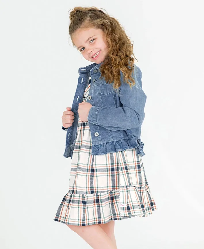 Girls Light Wash Ruffle Denim Jacket