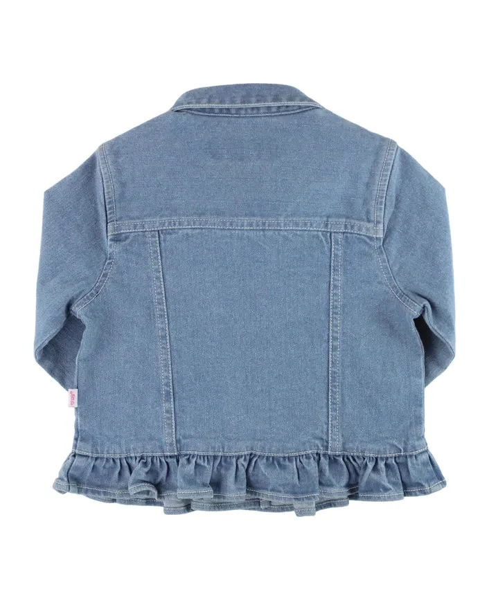 Girls Light Wash Ruffle Denim Jacket