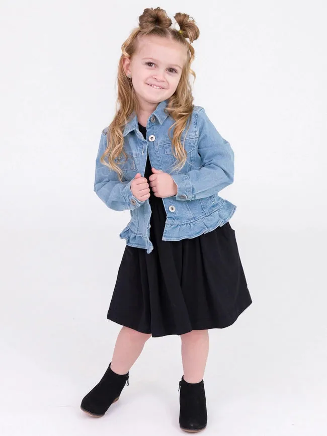 Girls Light Wash Ruffle Denim Jacket