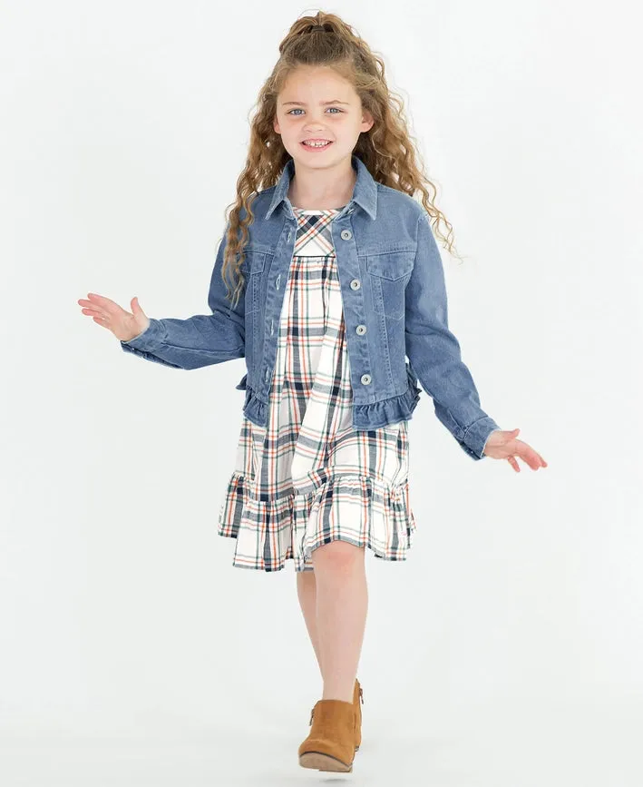 Girls Light Wash Ruffle Denim Jacket