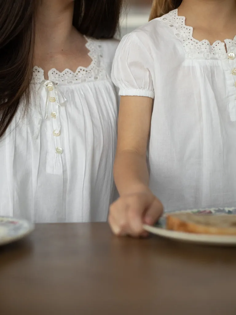 Girls' White Cotton Nightgown