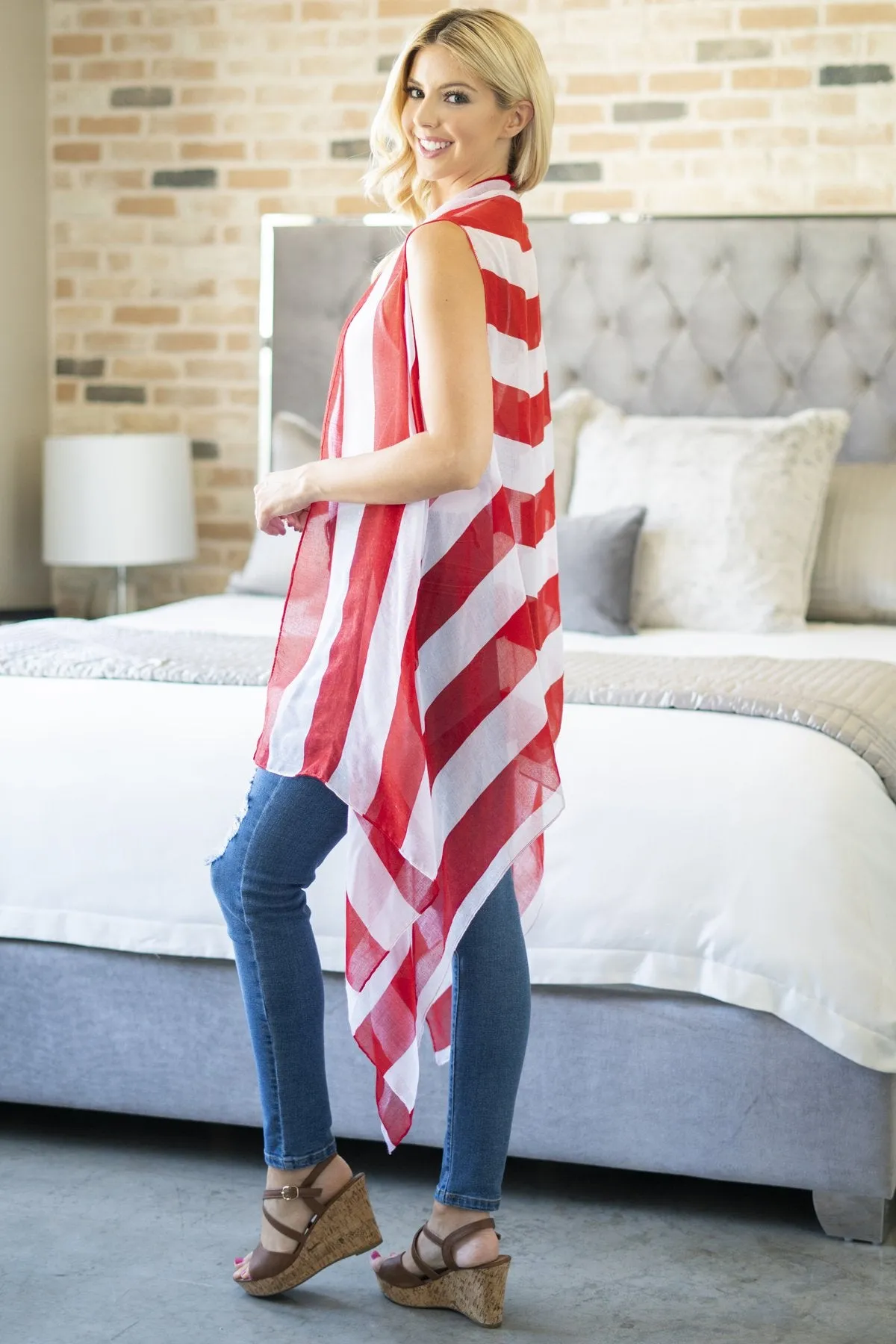 Hdf2837 - Usa Accent Kimono Vest