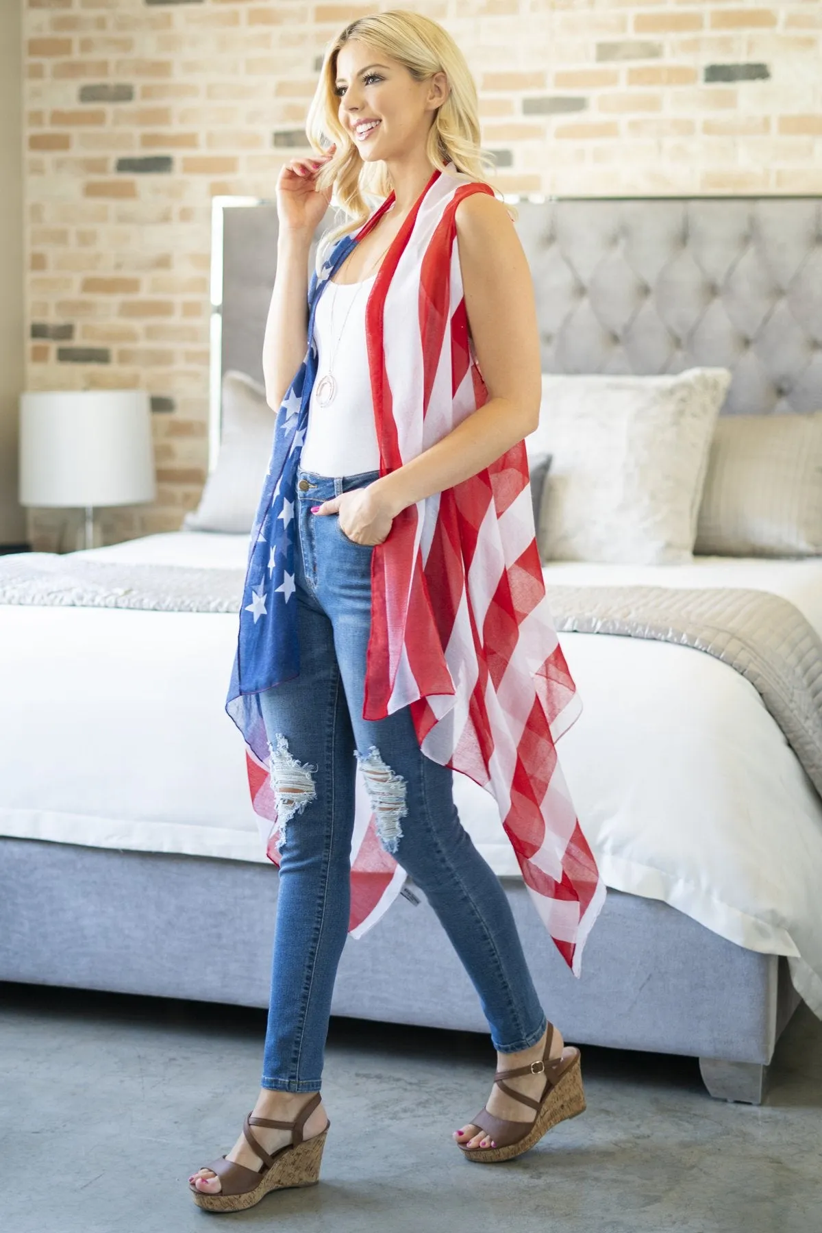 Hdf2837 - Usa Accent Kimono Vest