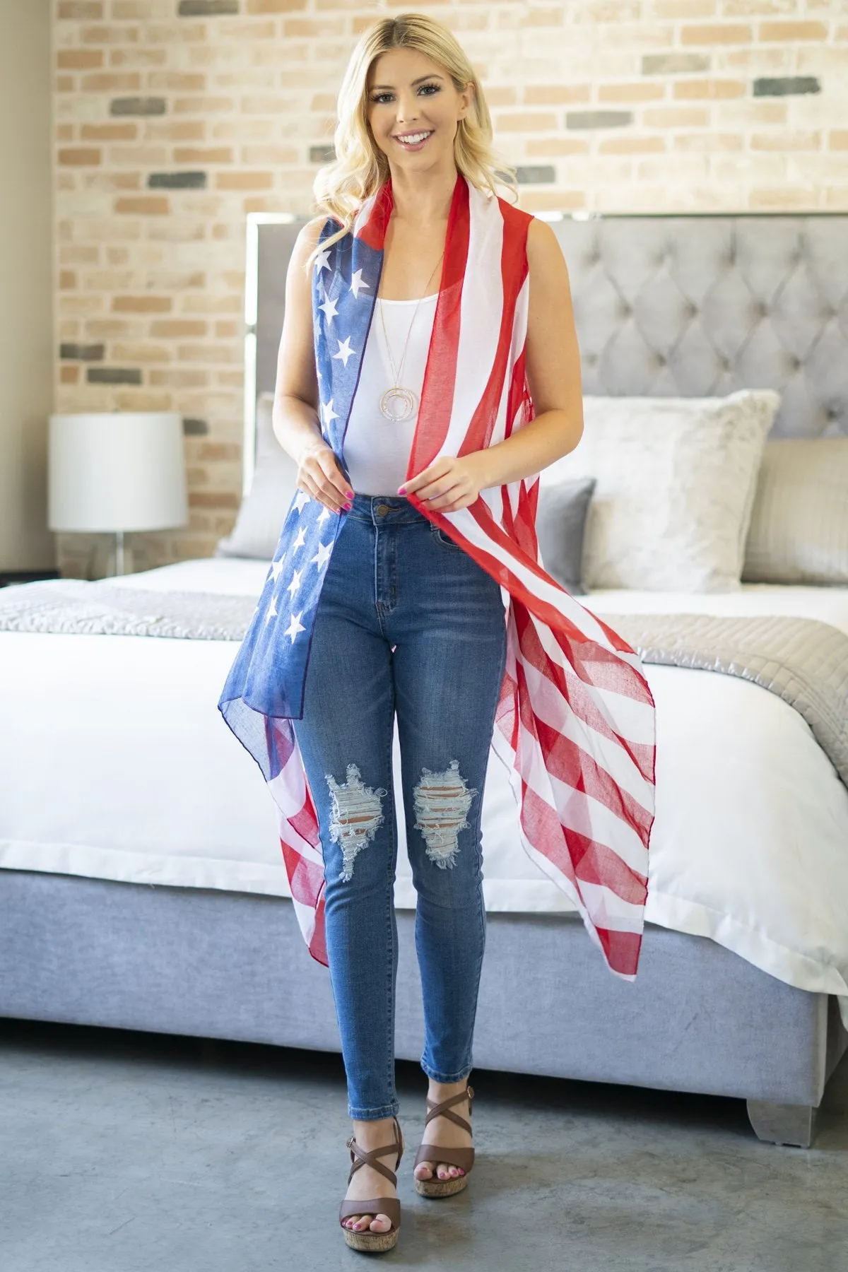 Hdf2837 - Usa Accent Kimono Vest