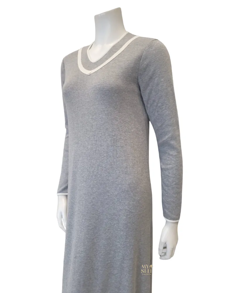 Iora Lingerie Heather Grey Cotton Blend V Neck Lounger Nightgown