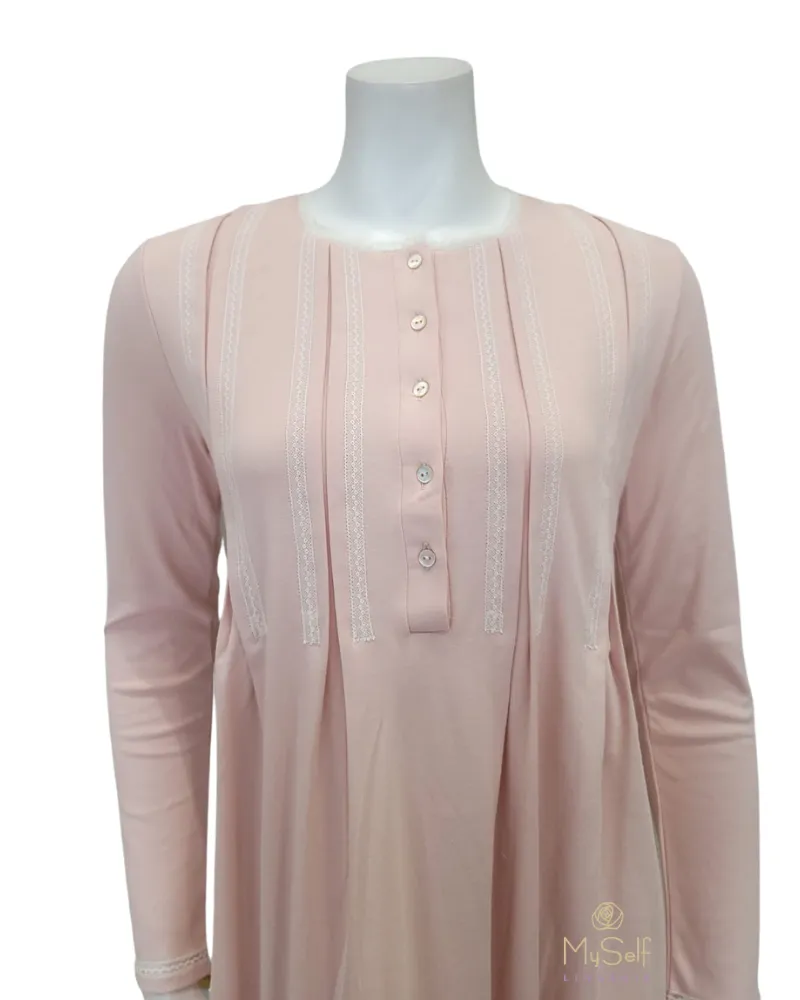 Iora Lingerie Rose Tucks Design Cotton Button Down Modal Nightgown