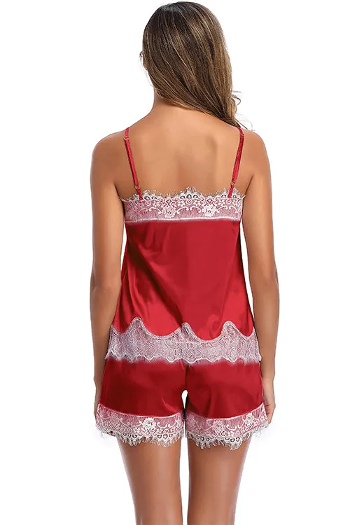 Lace Silky Satin Short Pajama Set