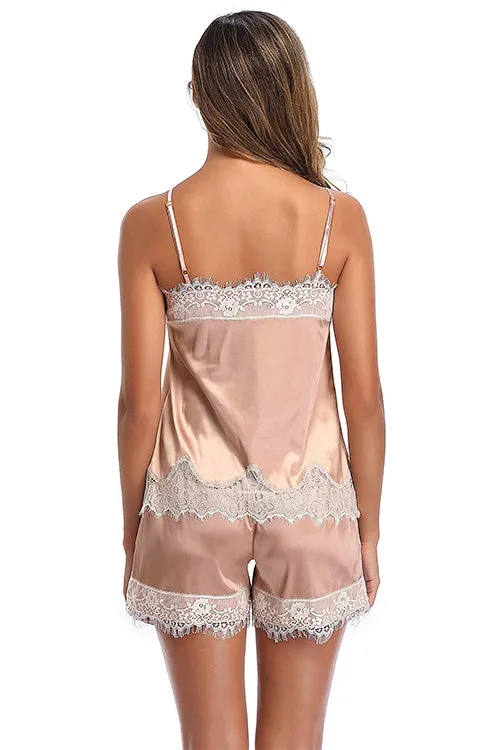 Lace Silky Satin Short Pajama Set