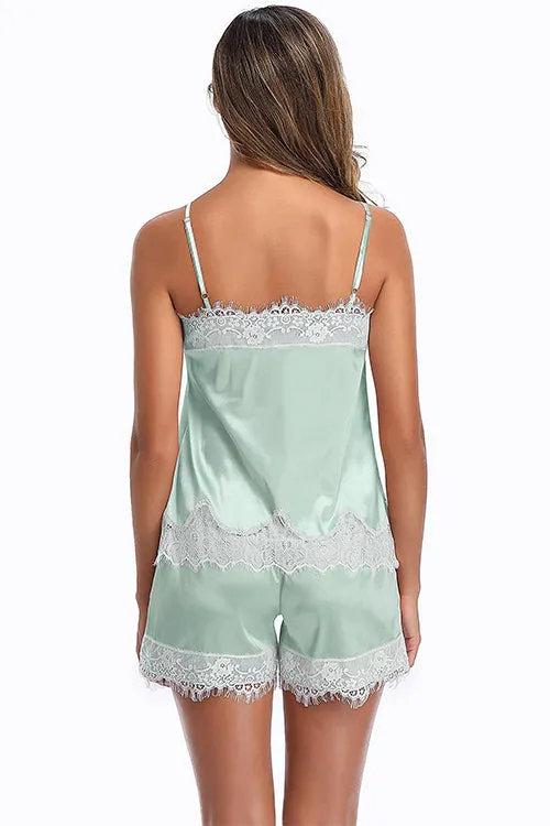 Lace Silky Satin Short Pajama Set