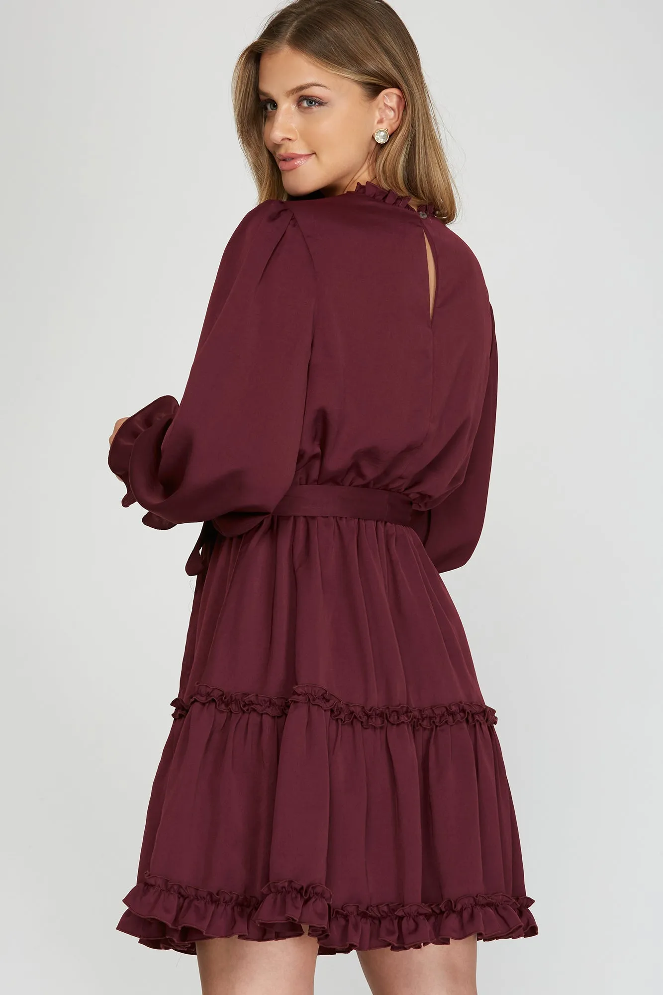 Lets Get Together Pleated Dress -  Burgundy