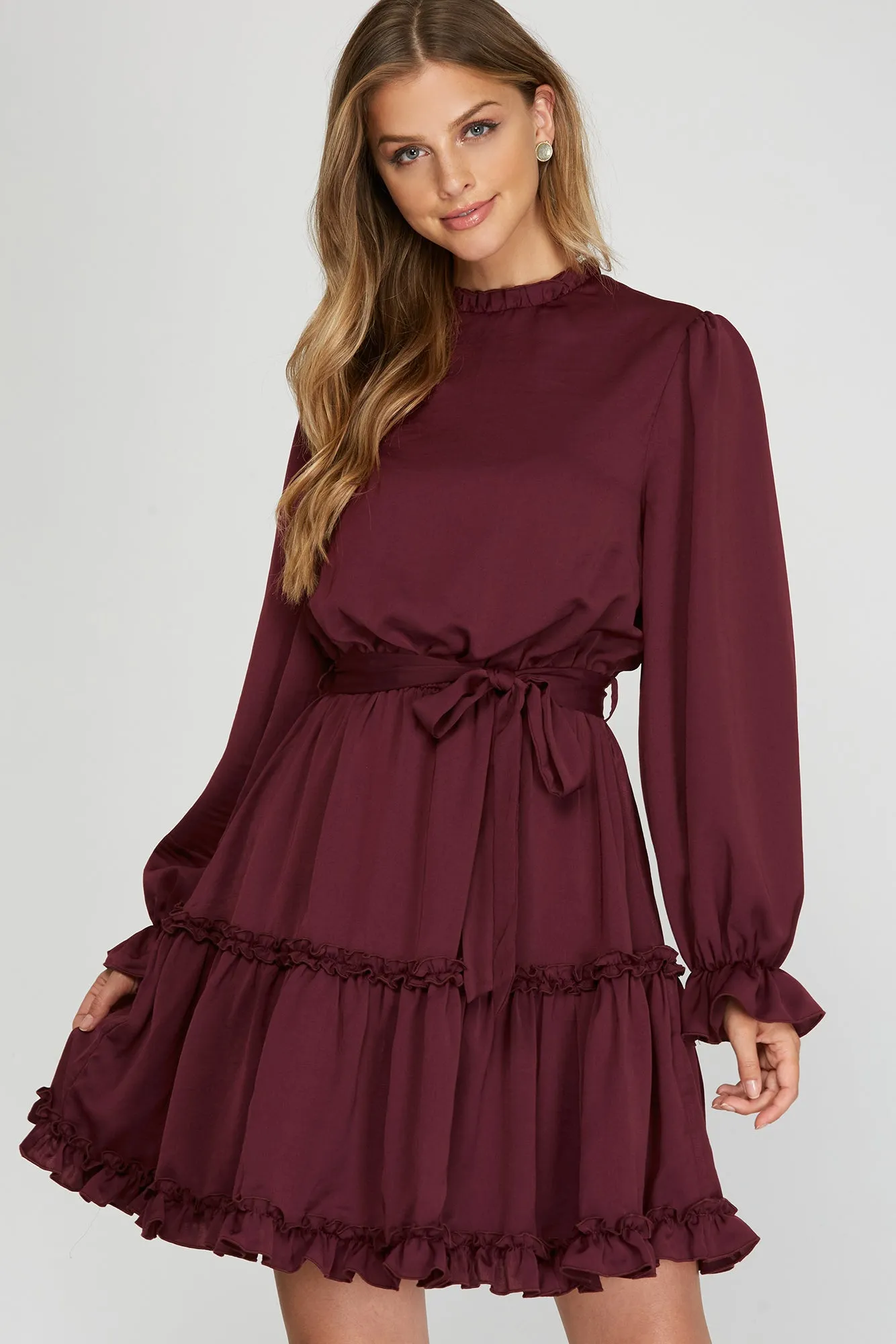 Lets Get Together Pleated Dress -  Burgundy