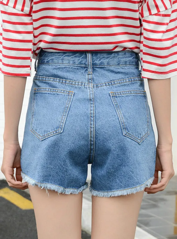 Light Blue Denim Shorts Wide Leg Short Jeans