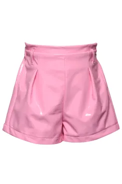 Little l Big Girls Bubble Gum Pink Pleated Pleather Shorts