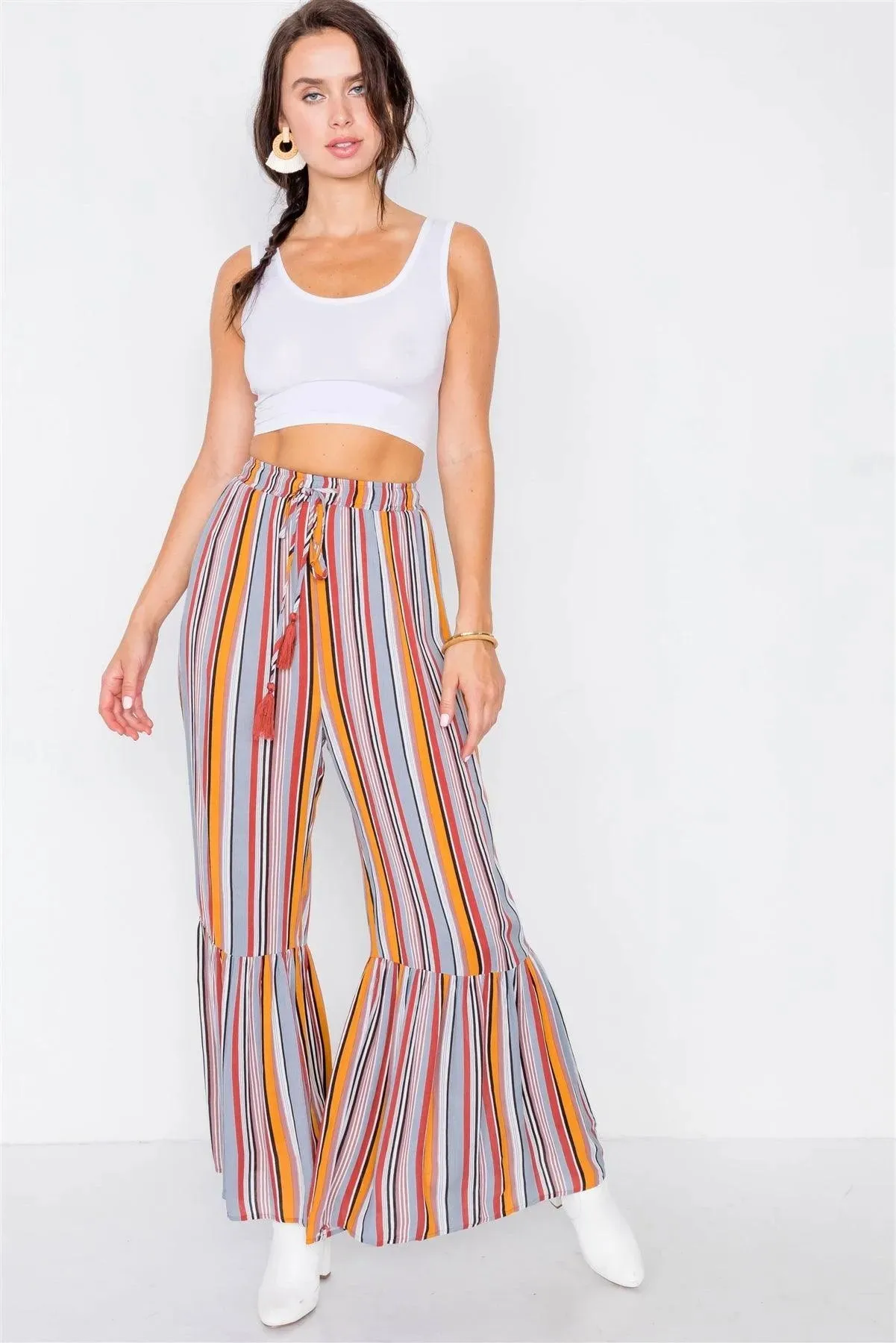 Mustard Multi Stipe Flare Ankle Pants /3-2-1