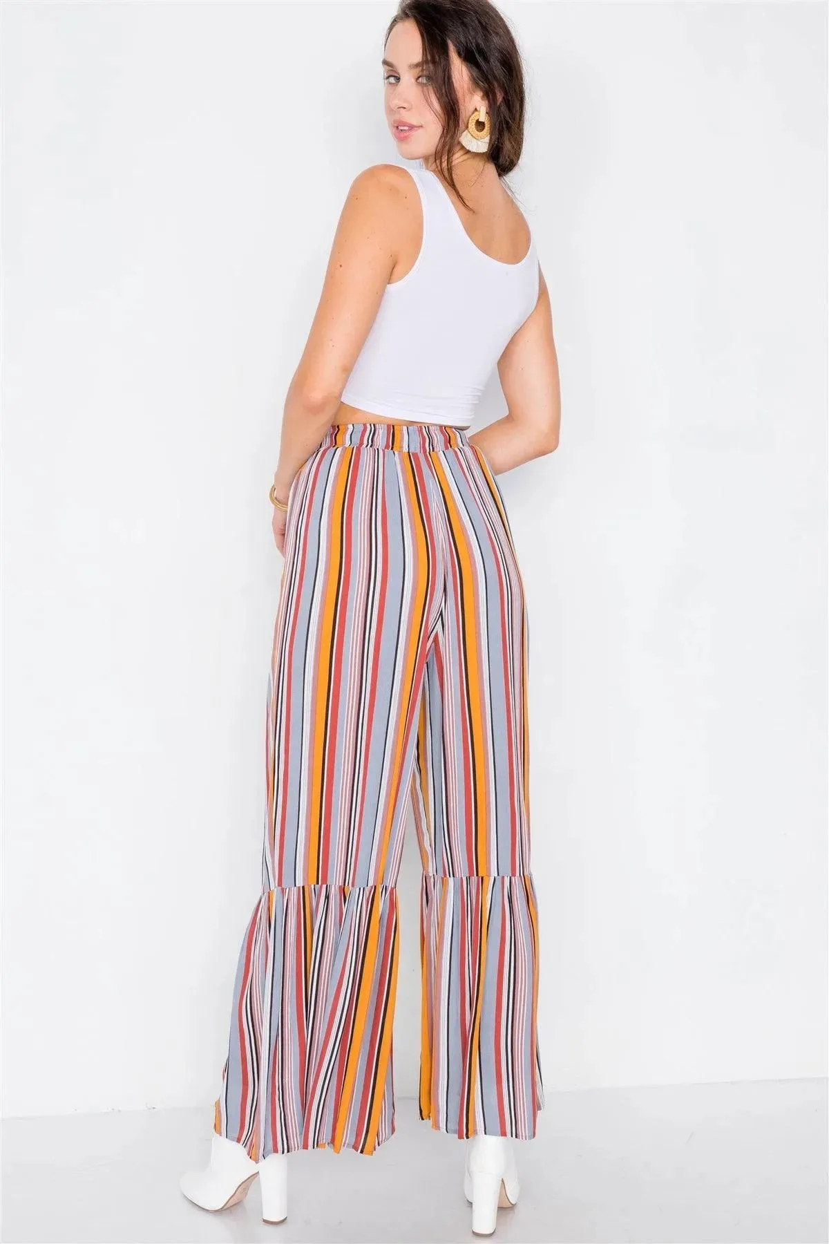 Mustard Multi Stipe Flare Ankle Pants /3-2-1