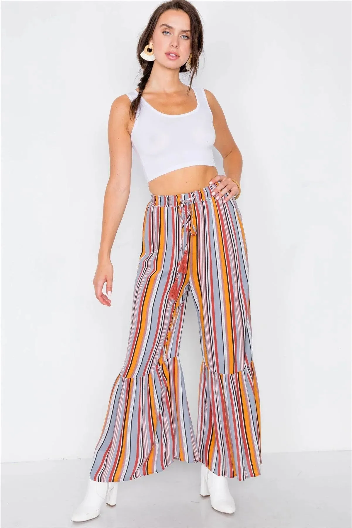 Mustard Multi Stipe Flare Ankle Pants /3-2-1