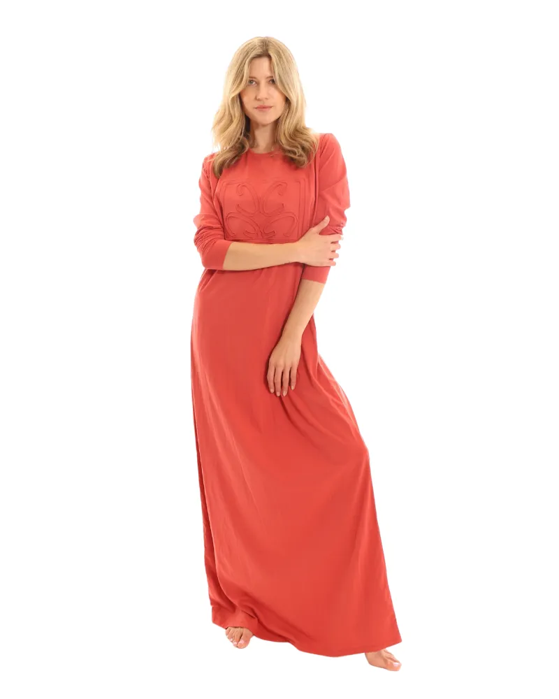 N5010-23C Dark Coral Wavy Debossed Coverall Cotton Nightgown