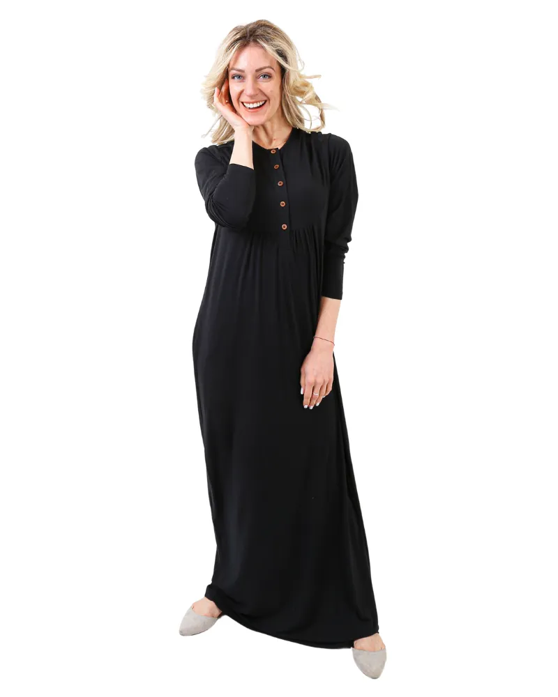 N5030-23A Black Swing Bamboo Cotton Button Down Nightgown