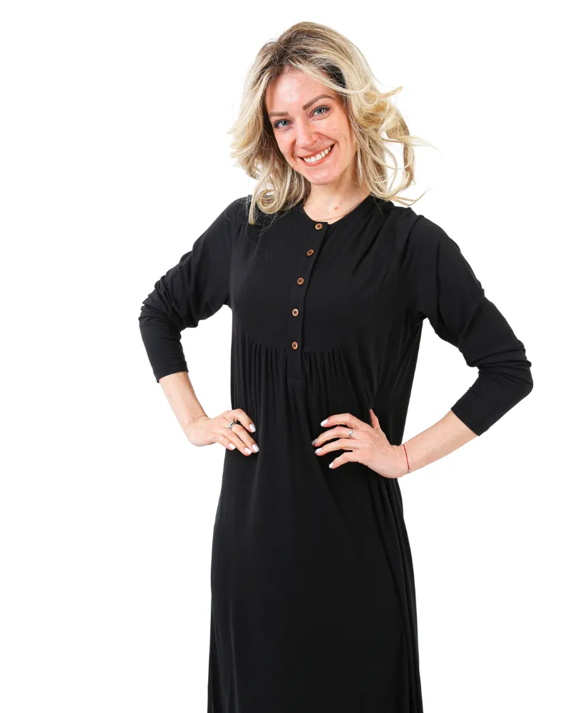 N5030-23A Black Swing Bamboo Cotton Button Down Nightgown