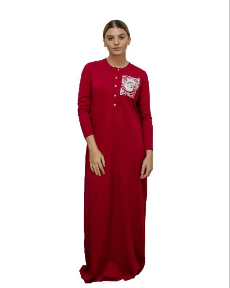 N5096-25A Burgundy Boho Cotton Button Down Nightgown