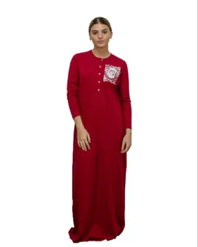 N5096-25A Burgundy Boho Cotton Button Down Nightgown