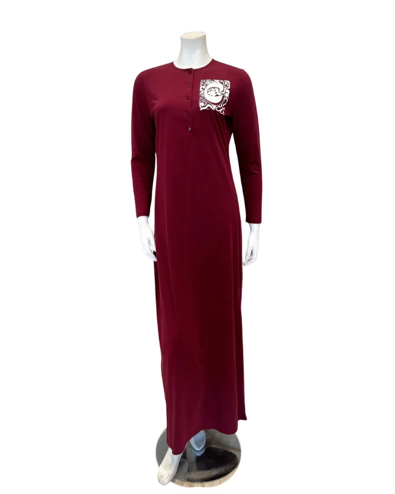 N5096-25A Burgundy Boho Cotton Button Down Nightgown