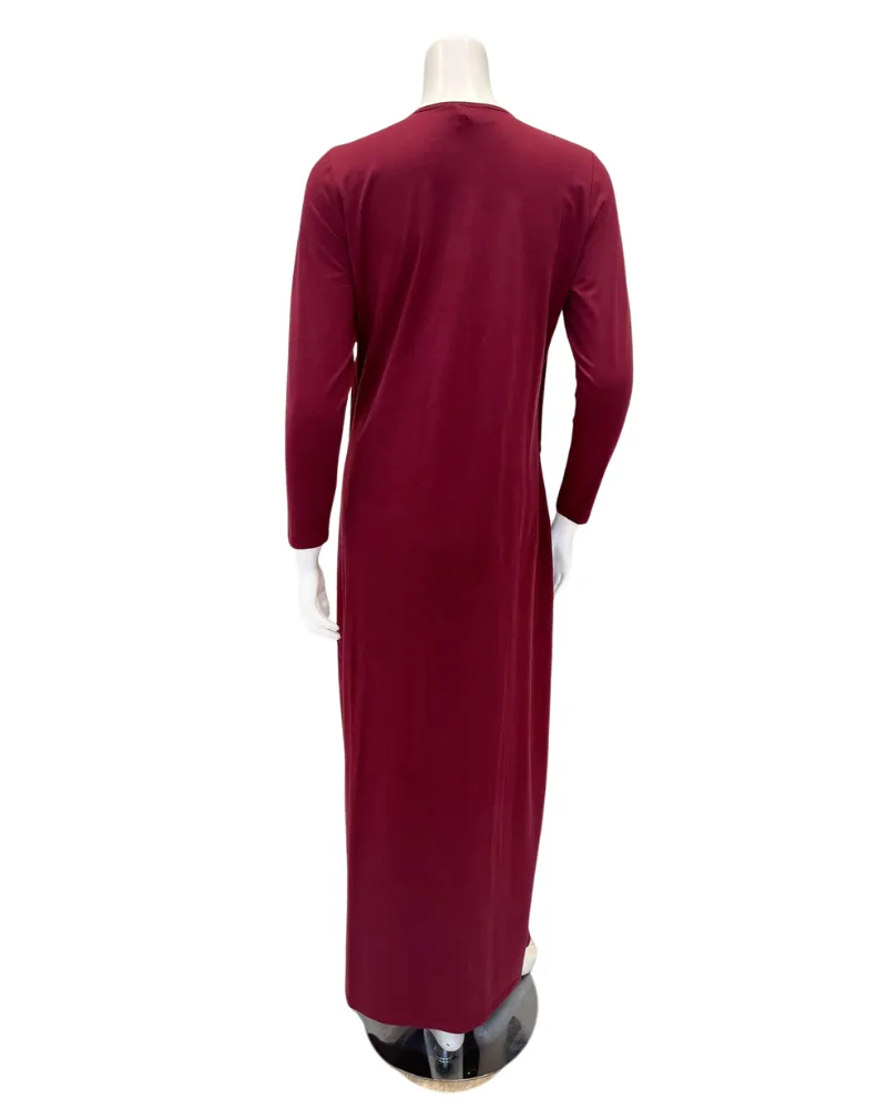 N5096-25A Burgundy Boho Cotton Button Down Nightgown