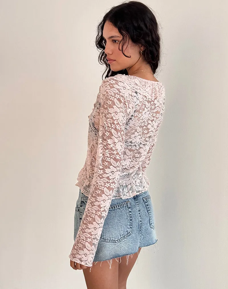 Noemi Cardigan in Lace Lotus Pink