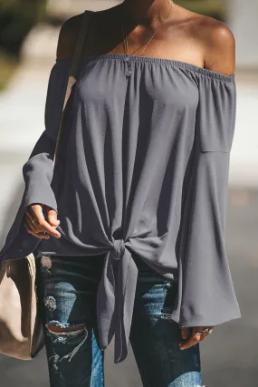 Off The Shoulder Bell Sleeve Tie Blouse