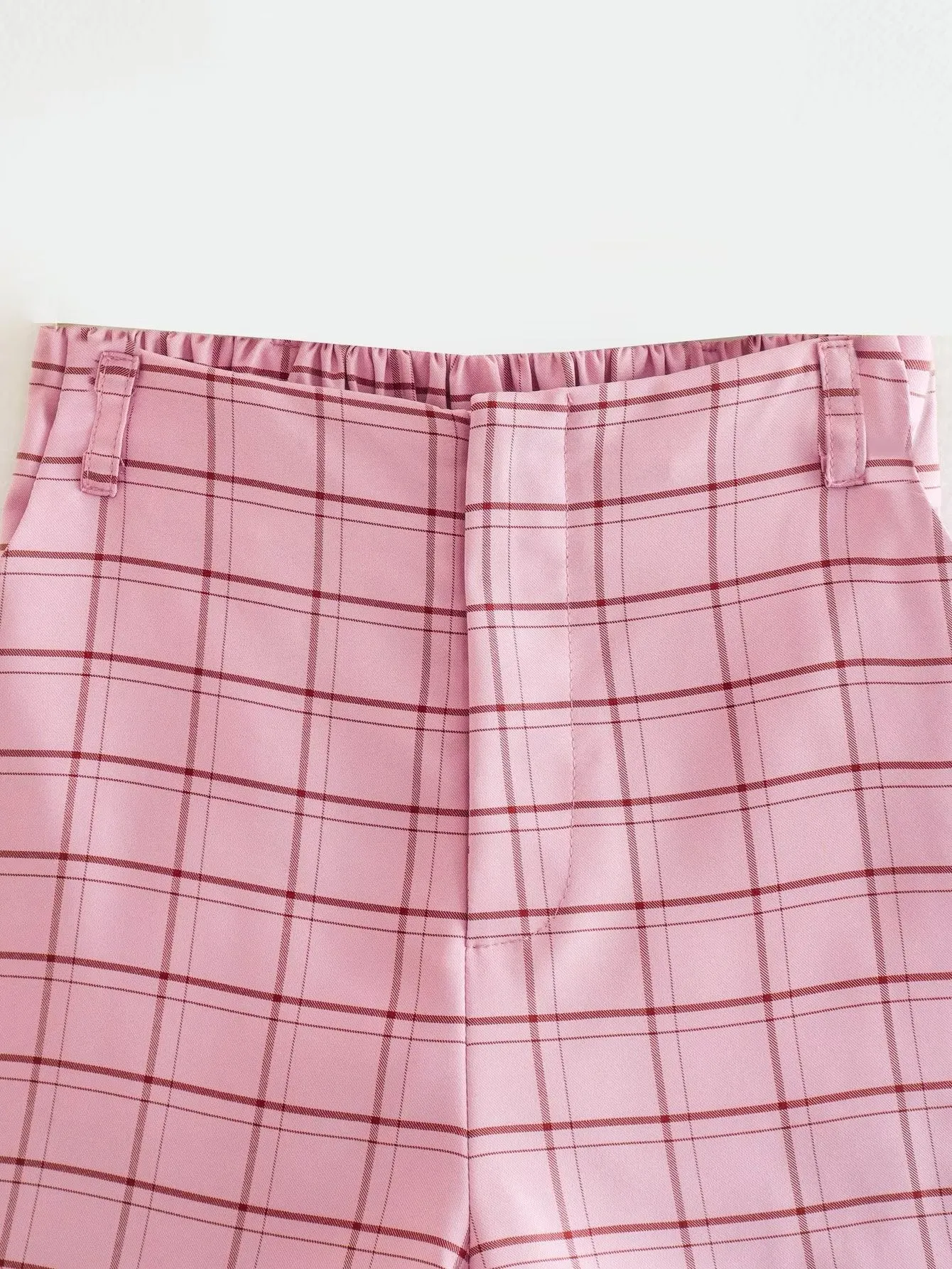 Pink Plaid Elastic Waist Dressy Shorts