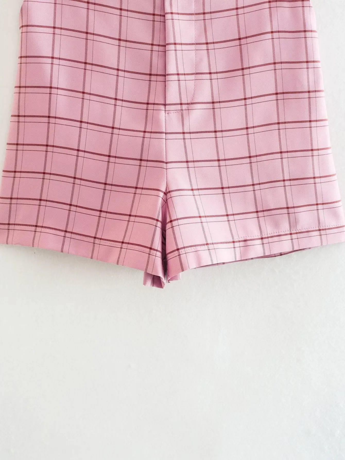 Pink Plaid Elastic Waist Dressy Shorts