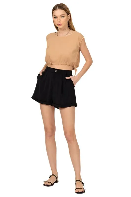 Pleated Cuff Hem Shorts