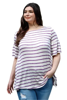 Plus Stripe Bell Short Sleeve Top