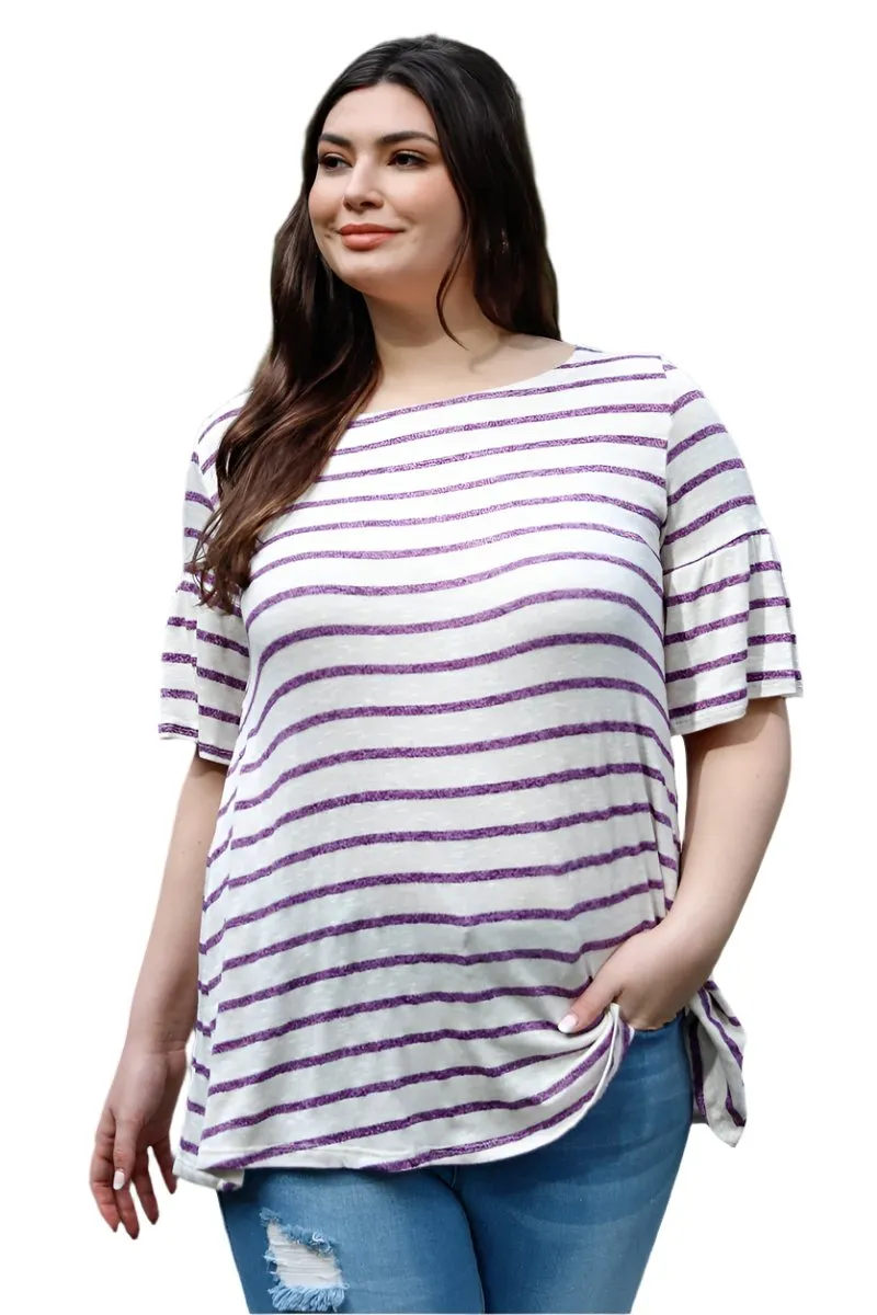 Plus Stripe Bell Short Sleeve Top