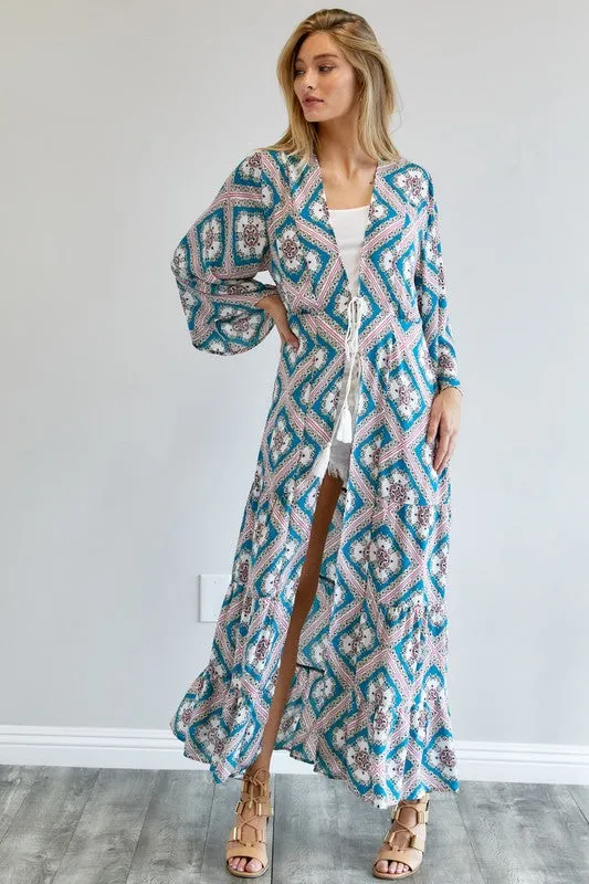 Printed Long Sleeve Loose Kimono