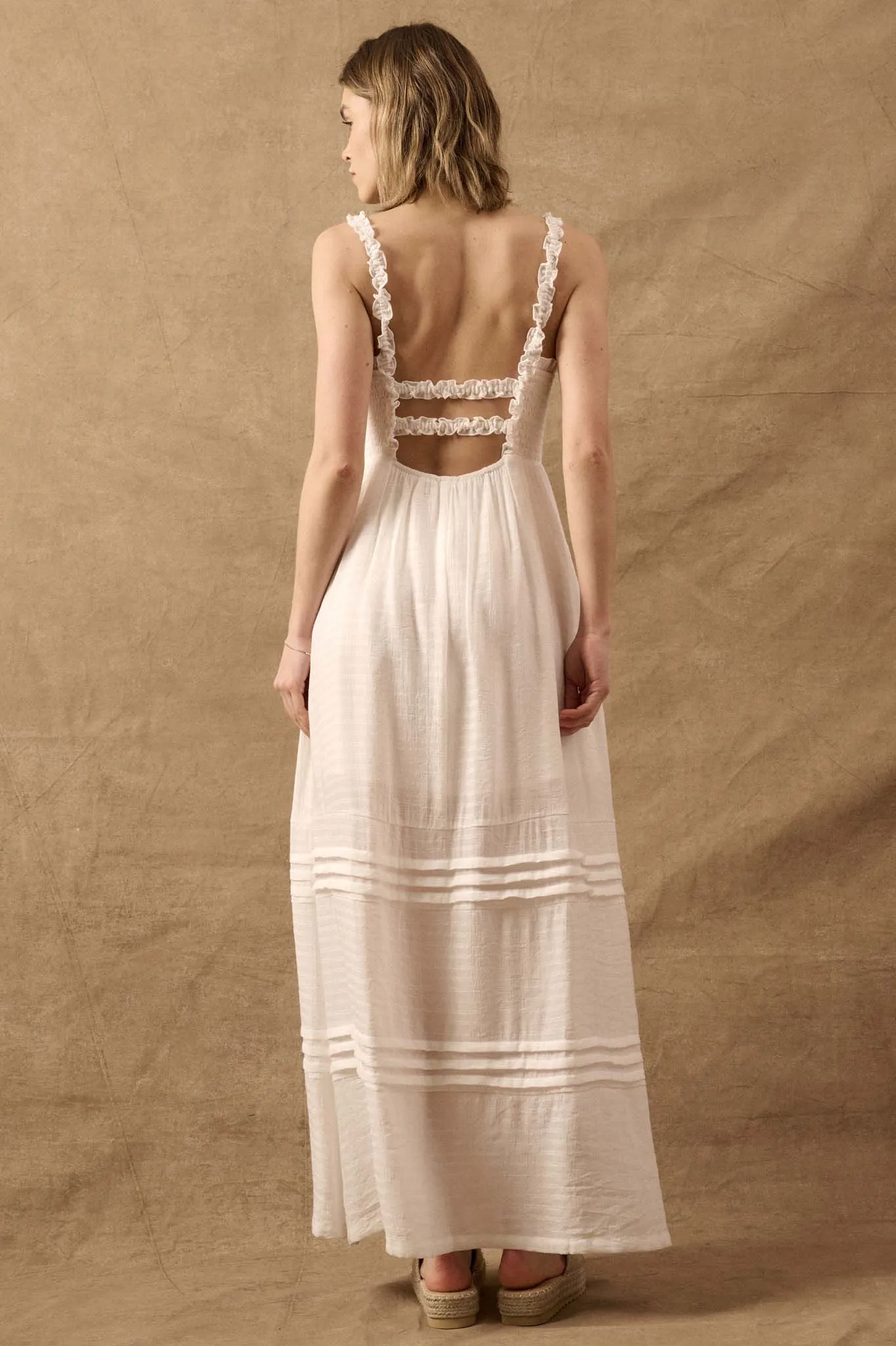 Pristine Beauty Smocked Open-Back Maxi Dress