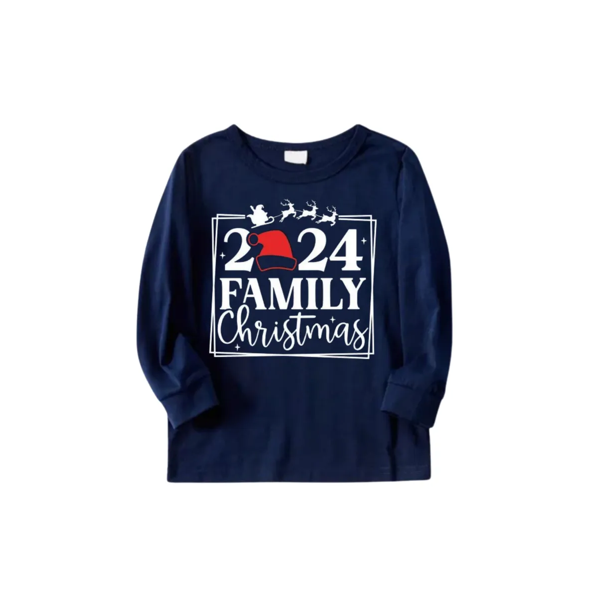 "2024 Family Christmas and Elk" Prints Blue Long Sleeves Top with Red and Blue Plaid Pants Christmas Matching Pajamas