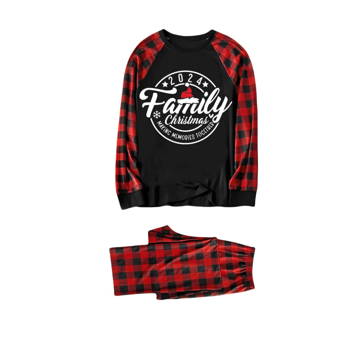 "2024 Family Christmas Making Memories Together" Text Print Black & Red Plaid Family Matching Pajamas