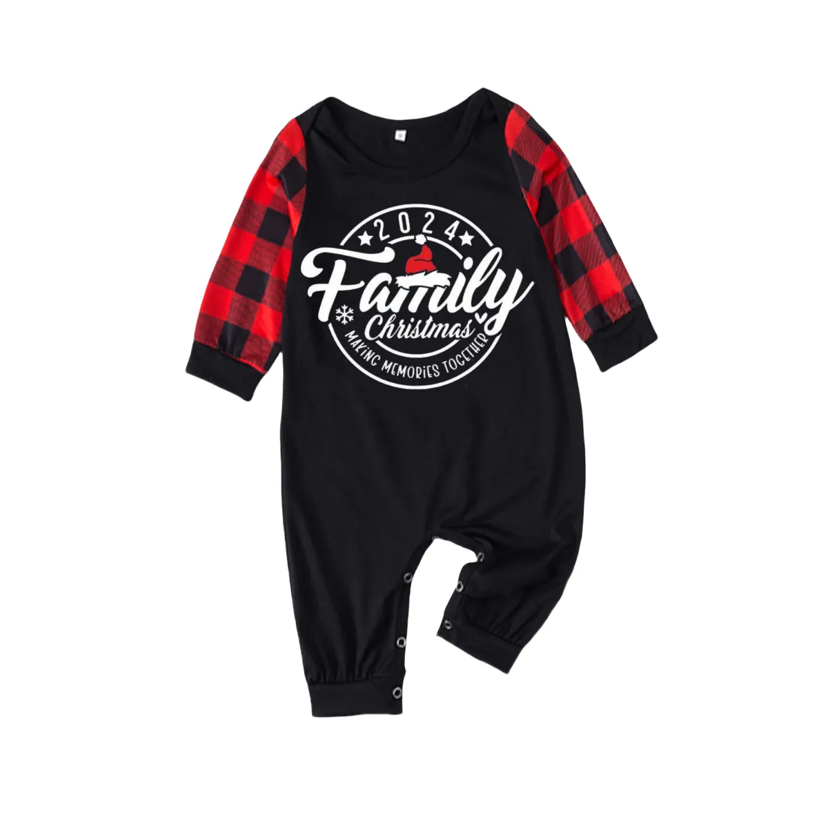 "2024 Family Christmas Making Memories Together" Text Print Black & Red Plaid Family Matching Pajamas