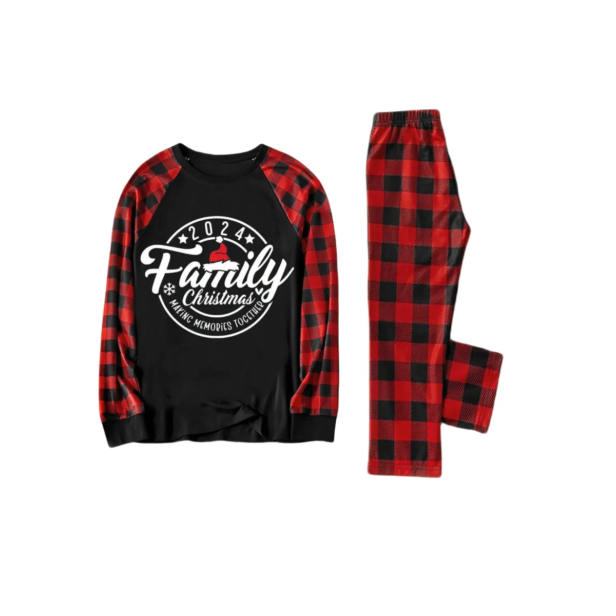 "2024 Family Christmas Making Memories Together" Text Print Black & Red Plaid Family Matching Pajamas