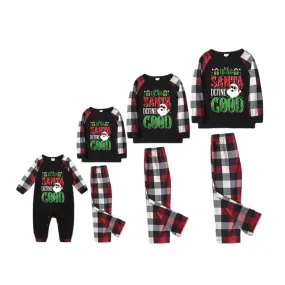 "Dear Santa Define Good" Slogan Printed Red&Black&White Plaid  Matching Pajamas