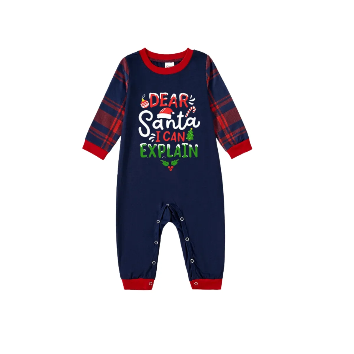 "Dear Santa I can Explain" Slogan Printed Red and Blue Plaid Christmas Matching Pajamas