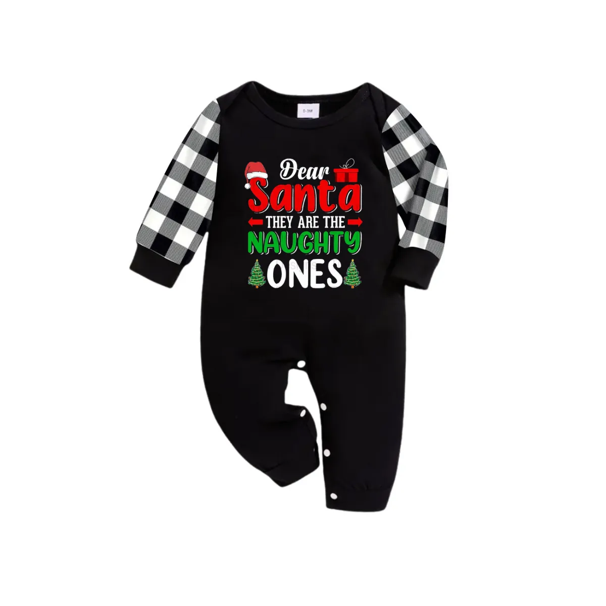 "Dear Santa They are The Naughty Ones" Slogan Printed Black and White Plaid Pants Family Matching Pajamas