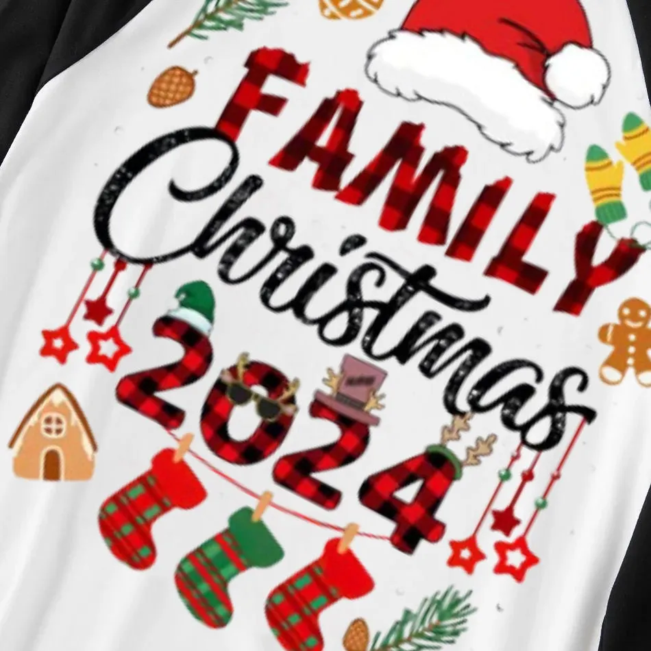 "Family Christmas 2024" and Christmas Pattern Printed Green and Black Plaid Christmas Family Pajamas