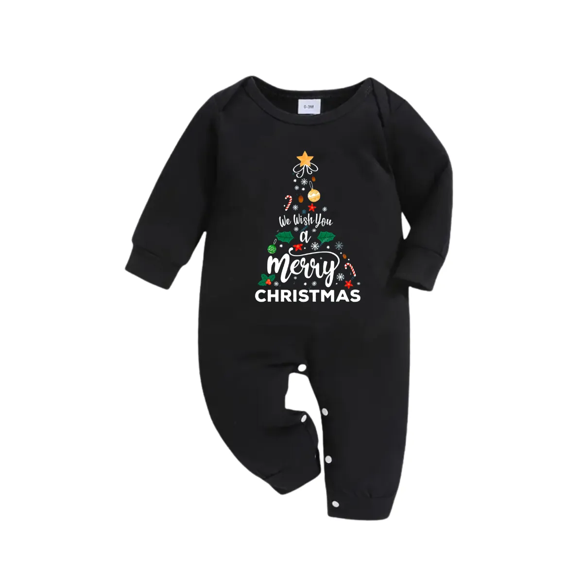 "We Wish You a Merry Christmas" Printed Pattern Black Long Sleeve Top with Black & Green Plaid Pants Family Matching Pajamas