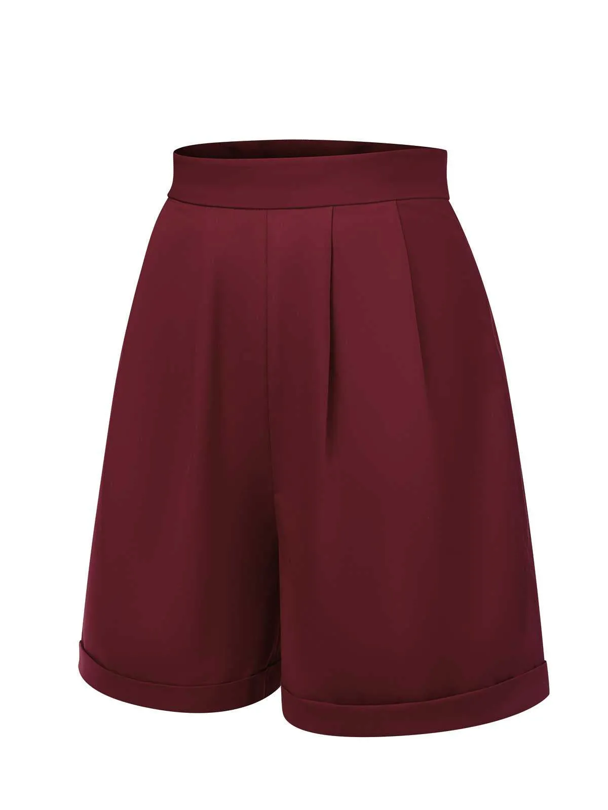 Red 1950s Pleated Turn Over Shorts