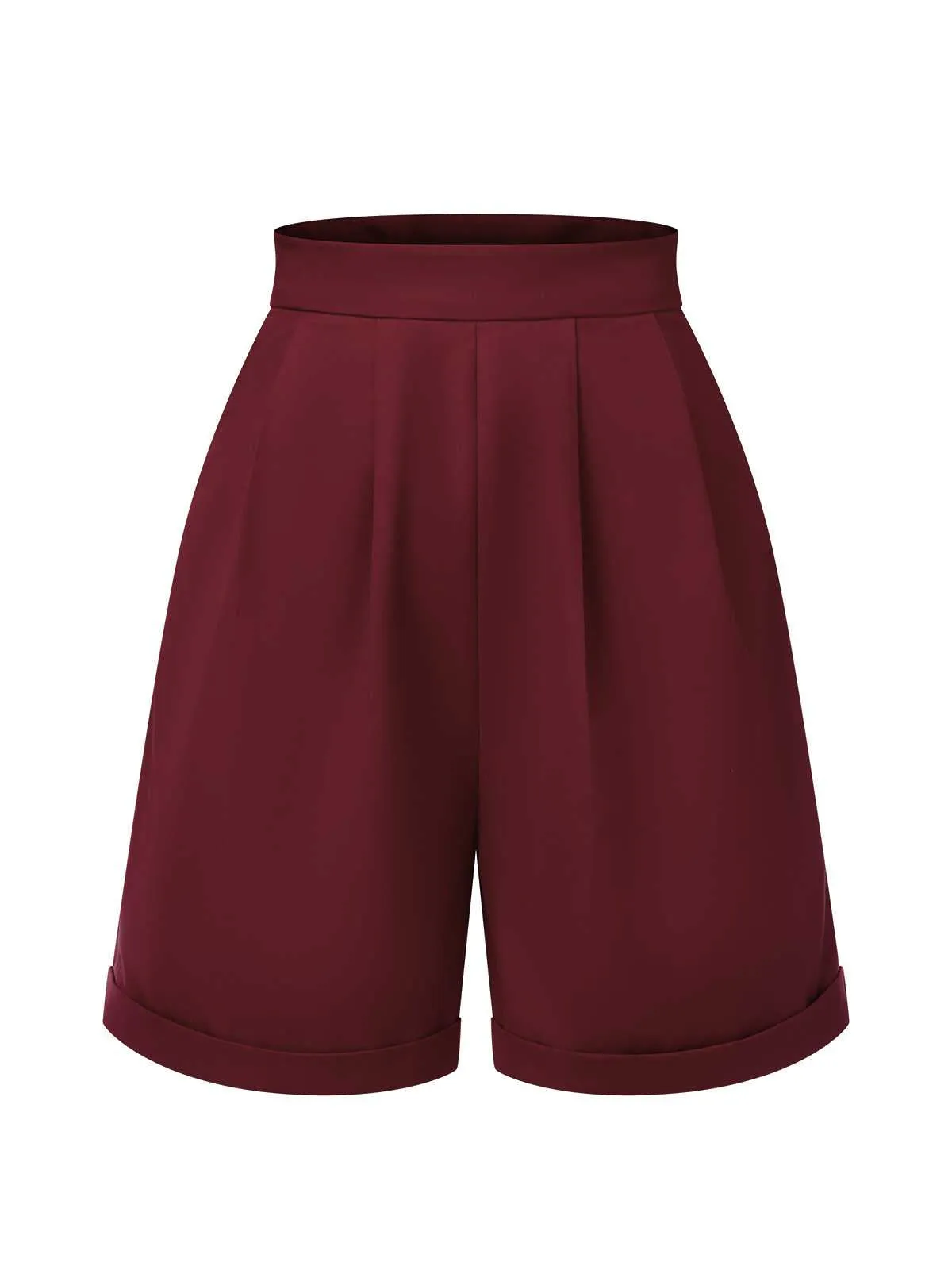 Red 1950s Pleated Turn Over Shorts