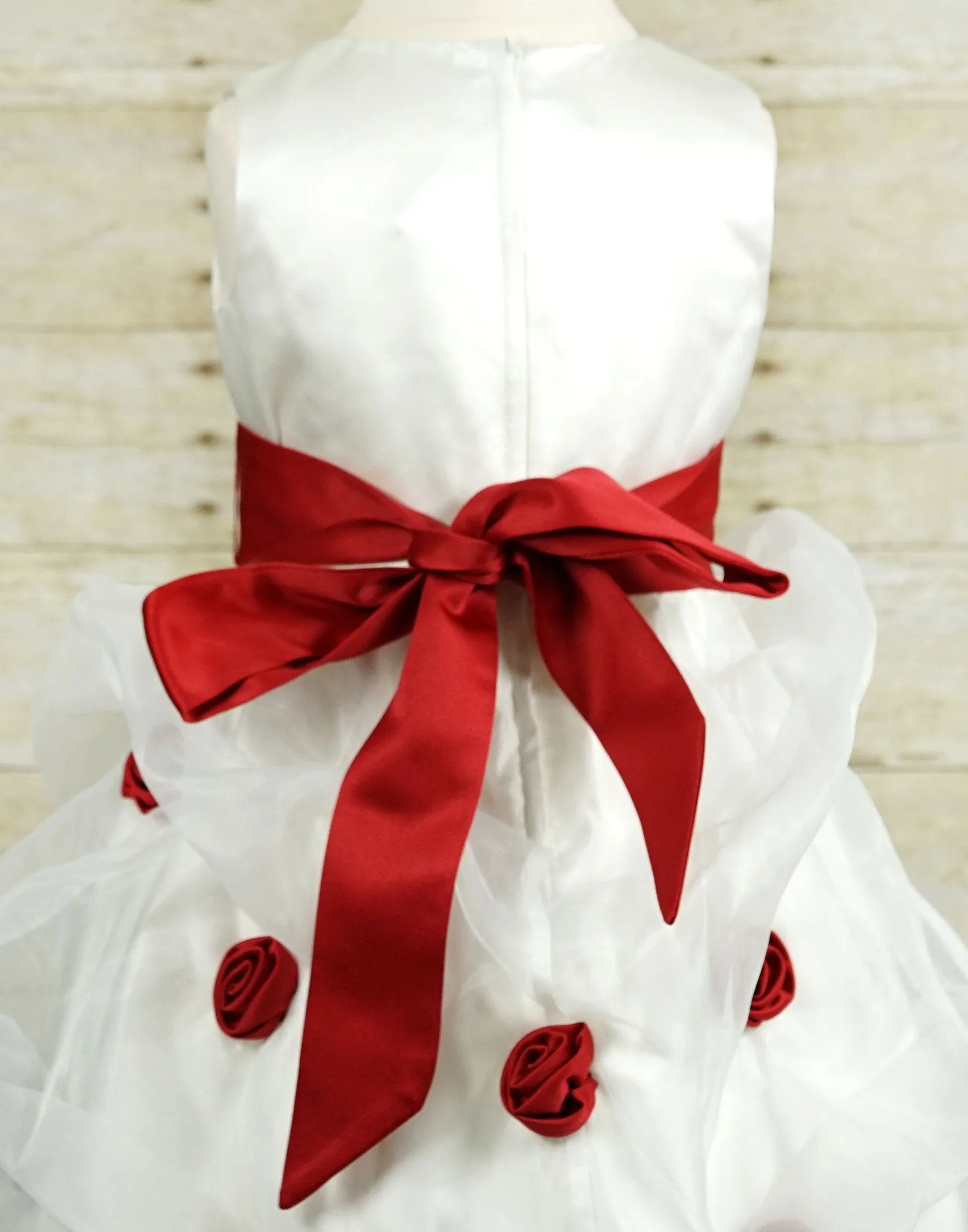 Red and White Rose Dress - Red