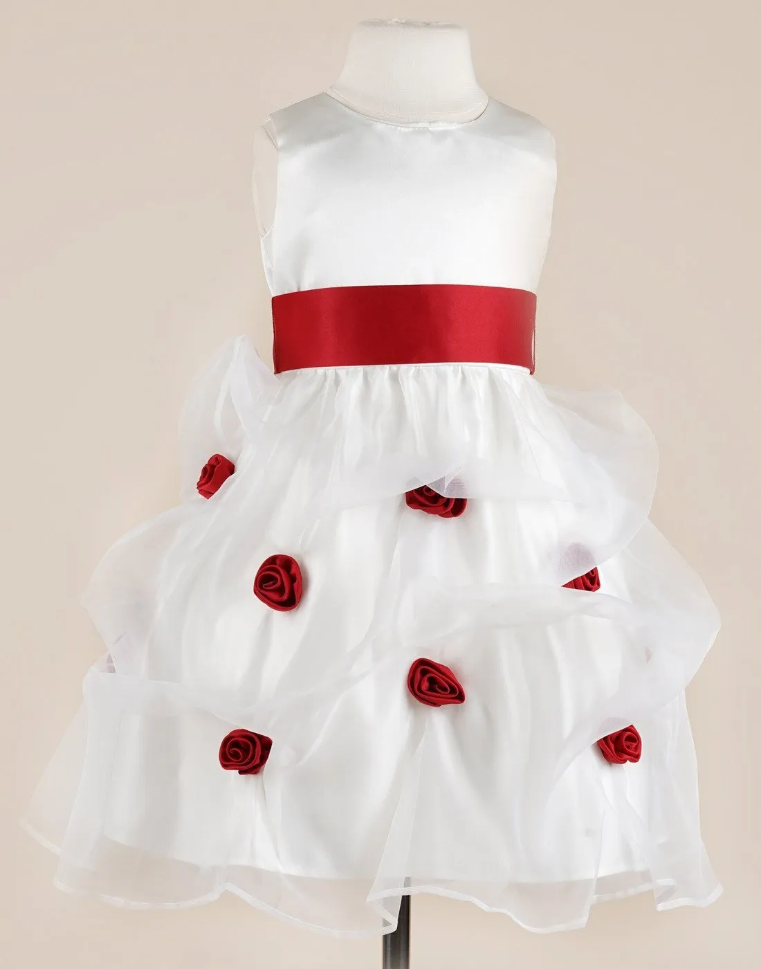 Red and White Rose Dress - Red